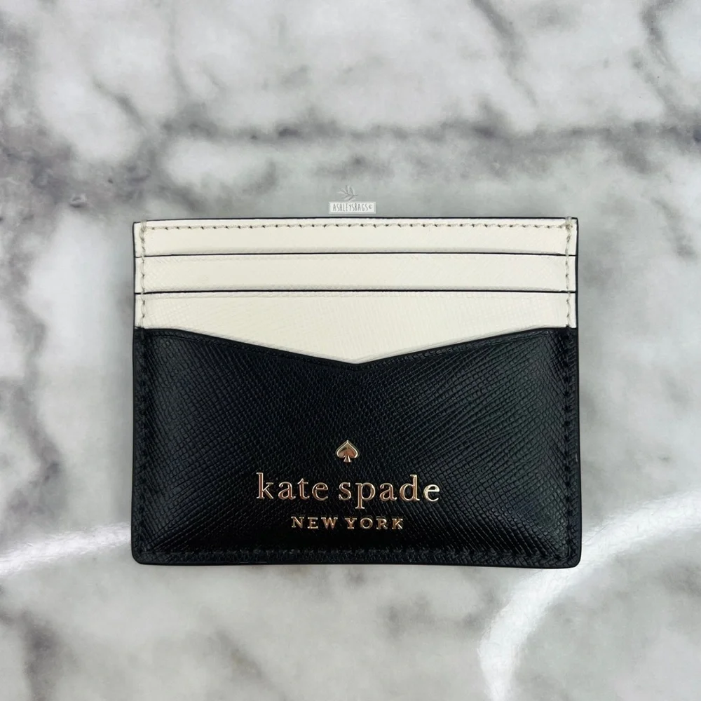Kate Spade Staci Saffiano Leather Slim Card Holder Wallet In Black Multi